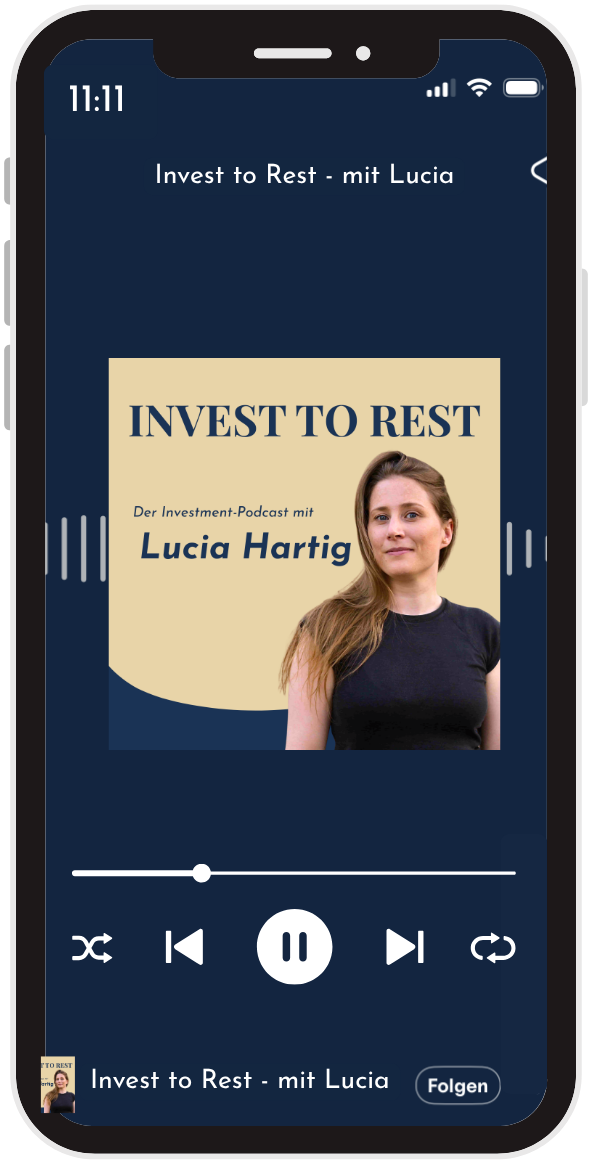 Handy-Mockup mit dem Podcast Invest to Rest von Lucia Hartig