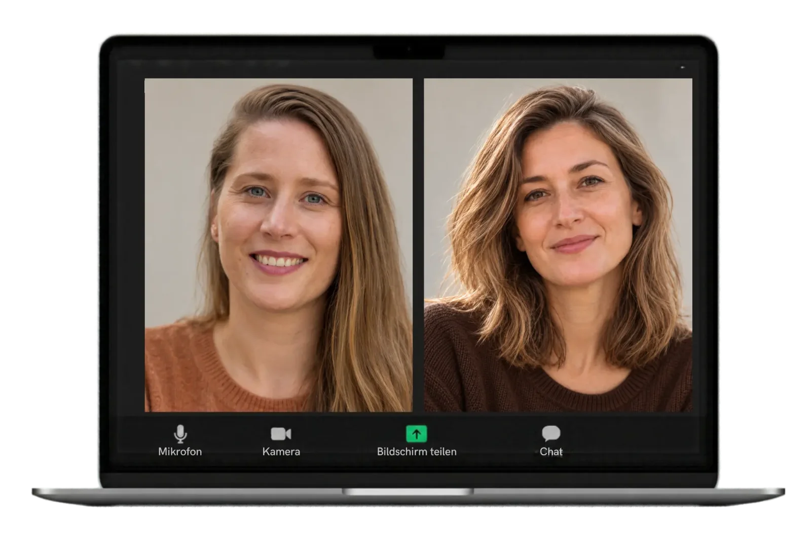 Laptop mit Videocall: Finanzcoach Lucia Hartig im 1:1-Coaching mit einer Klientin
